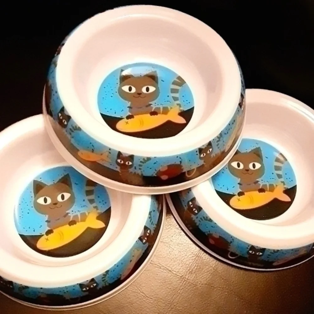 Melamine Fish-N-Kitty Cat Bowls Trio